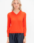 Skinlike Mercerized Wool Shrunken V-Neck Sweater, Red
