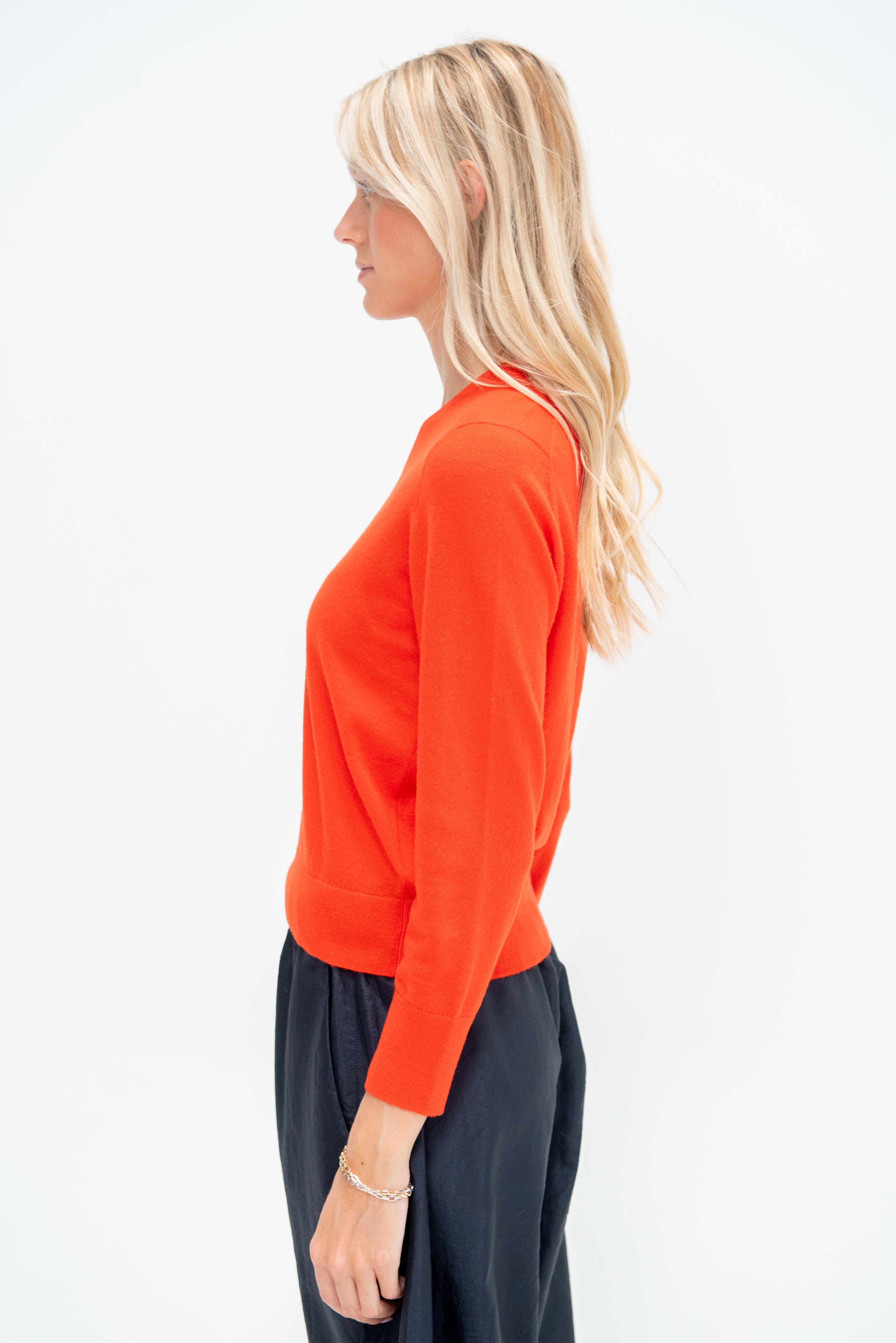 Tibi Skinlike Mercerized Wool Shrunken V-Neck Sweater, Red