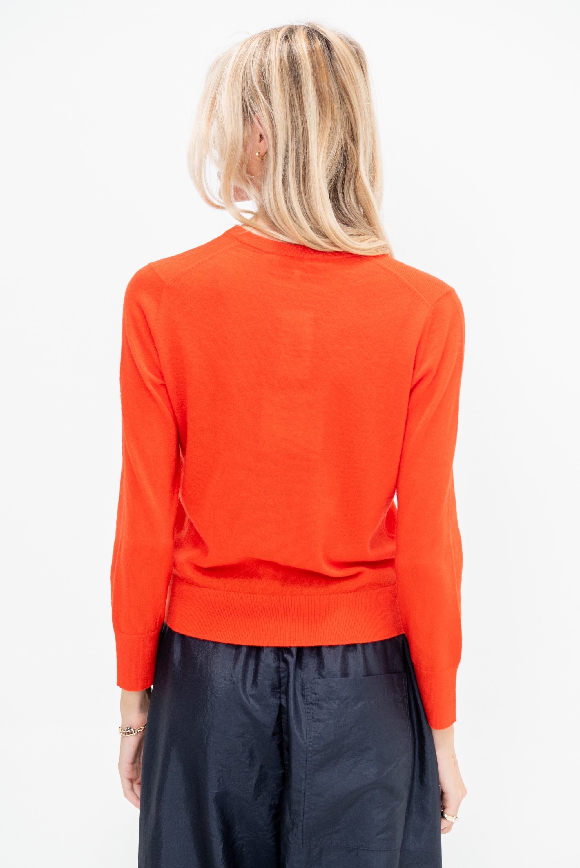 Skinlike Mercerized Wool Shrunken V-Neck Sweater, Red