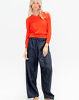 Skinlike Mercerized Wool Shrunken V-Neck Sweater, Red