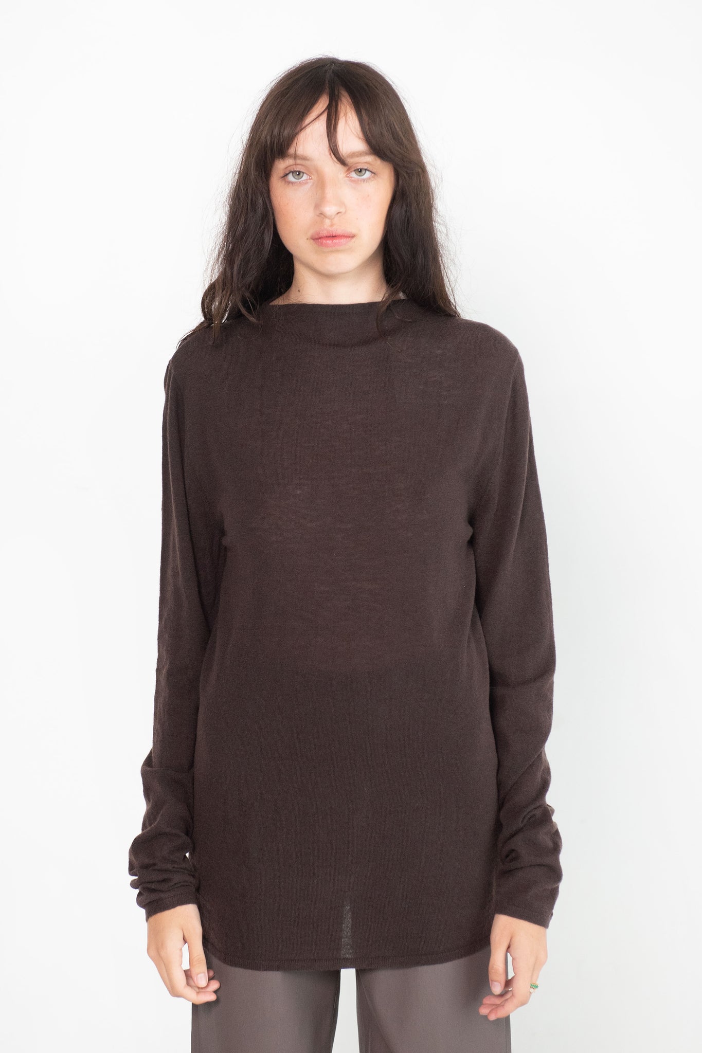 TIBI - Skinlike Mercerized Wool Soft Sheer Pullover, Brown