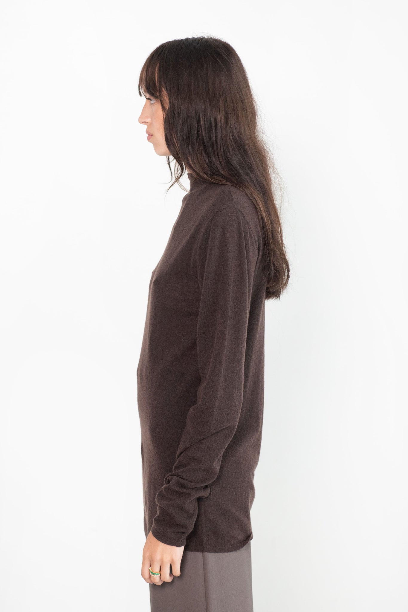 TIBI - Skinlike Mercerized Wool Soft Sheer Pullover, Brown