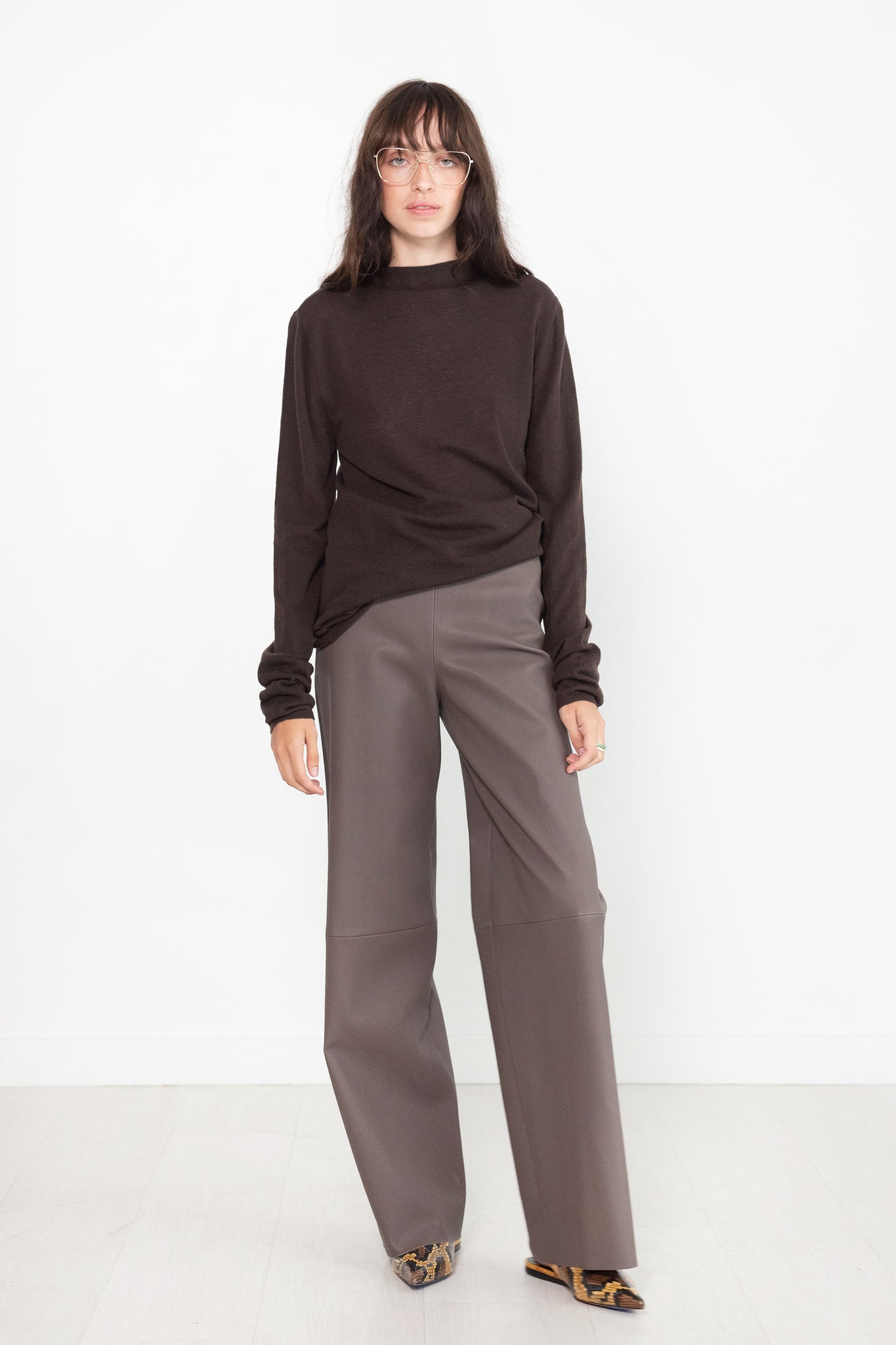 TIBI - Skinlike Mercerized Wool Soft Sheer Pullover, Brown