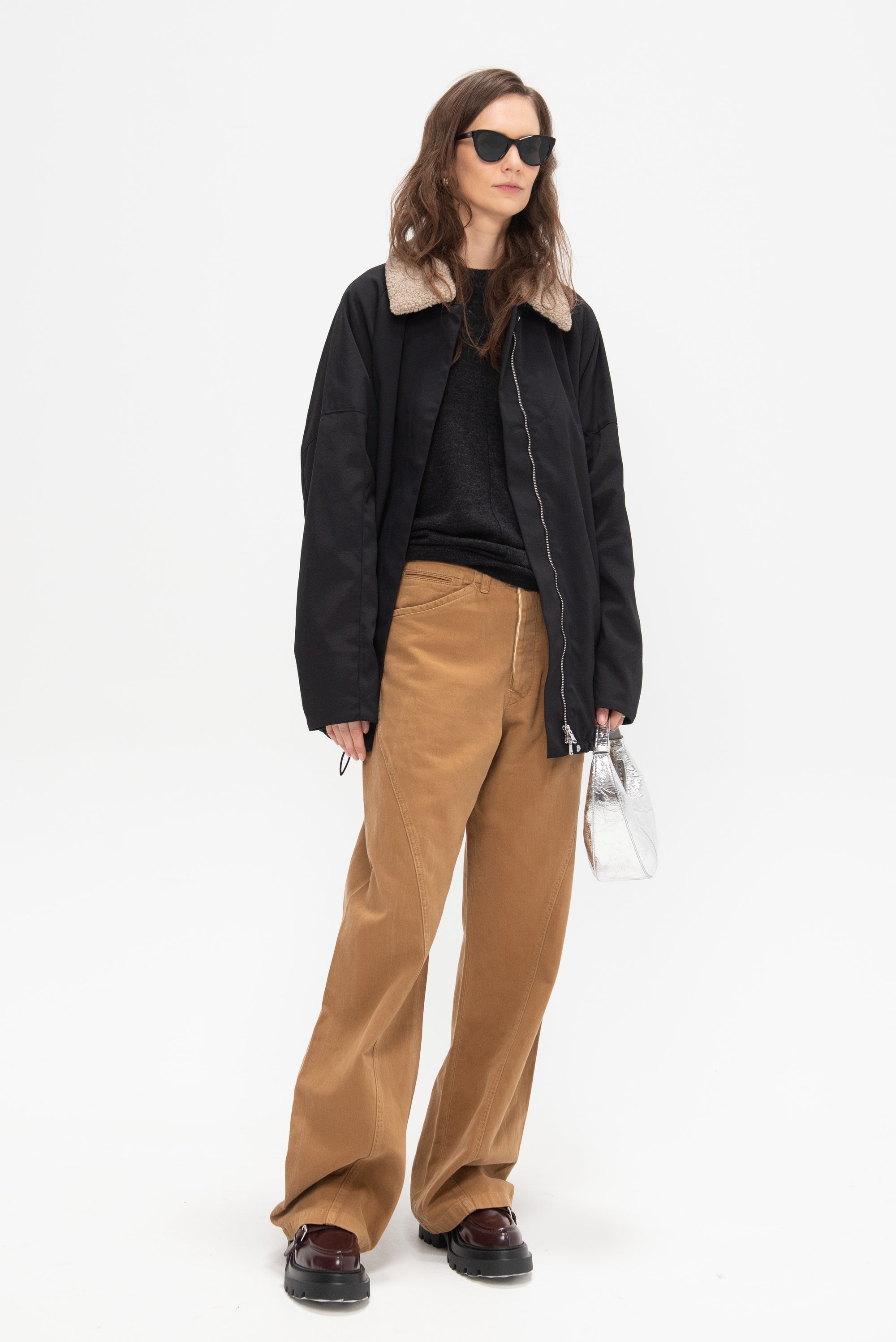 Skinlike Mercerized Wool Crewneck Pullover, Charcoal