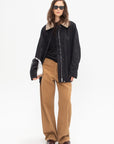 Skinlike Mercerized Wool Crewneck Pullover, Charcoal