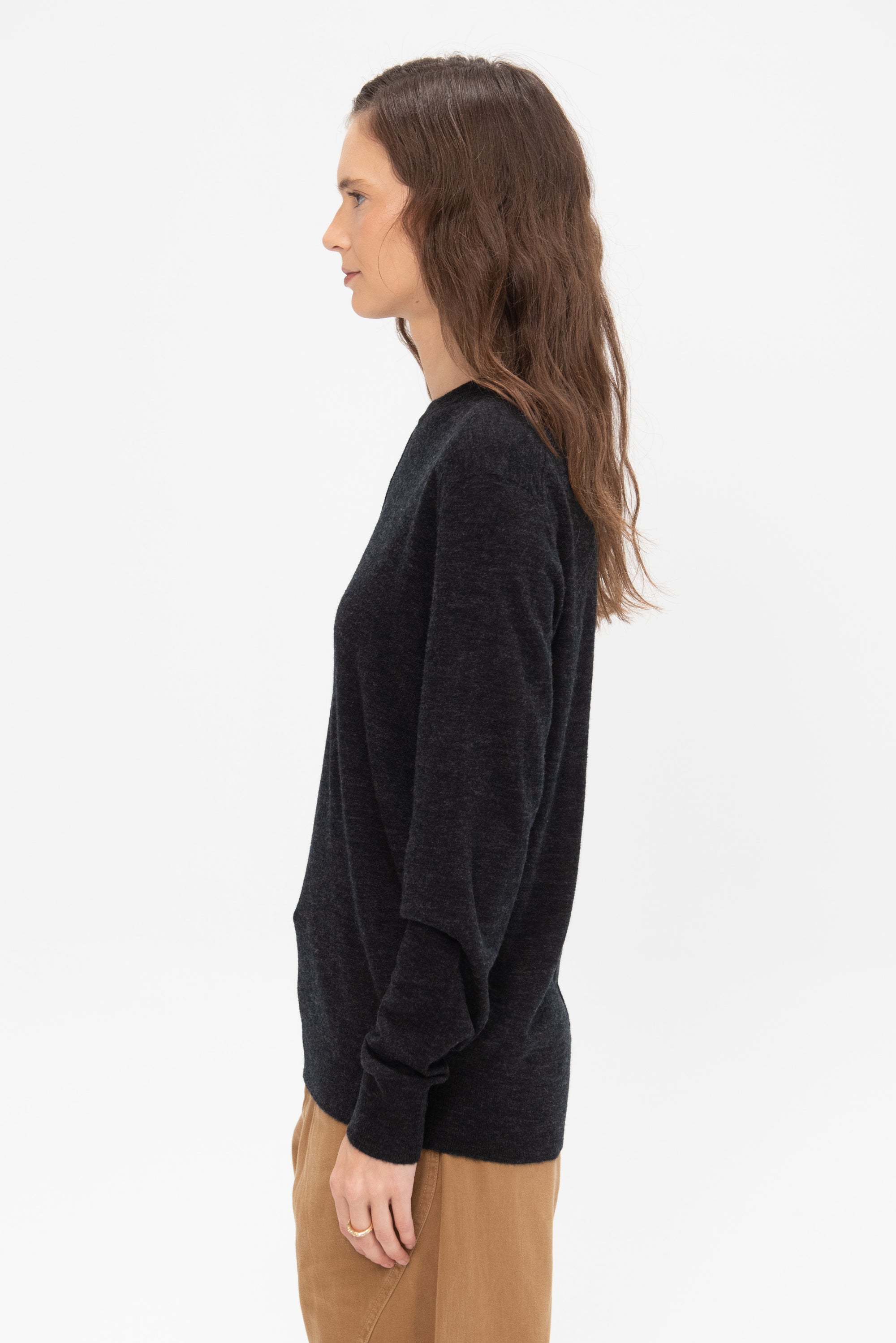 Skinlike Mercerized Wool Crewneck Pullover, Charcoal