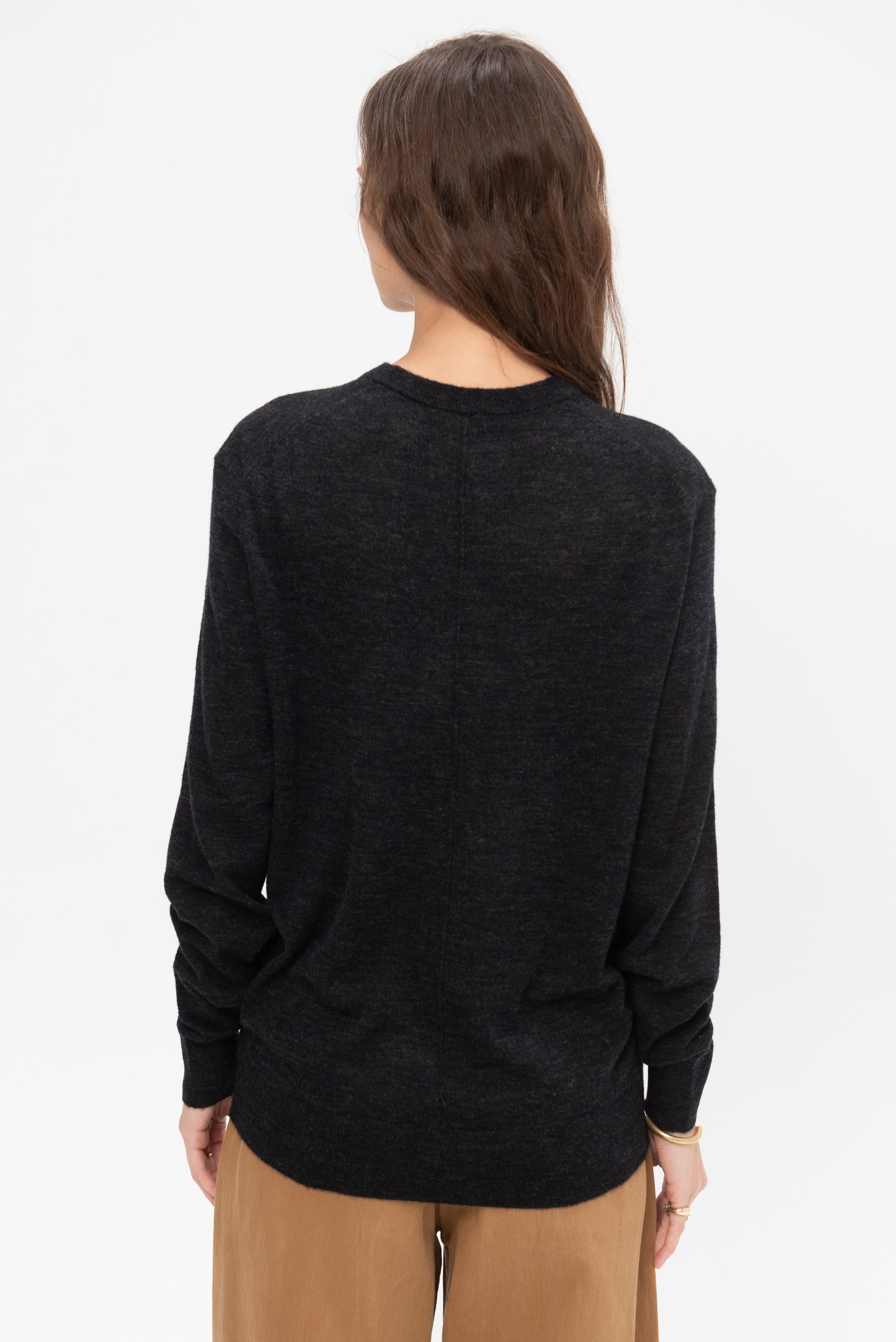 Skinlike Mercerized Wool Crewneck Pullover, Charcoal