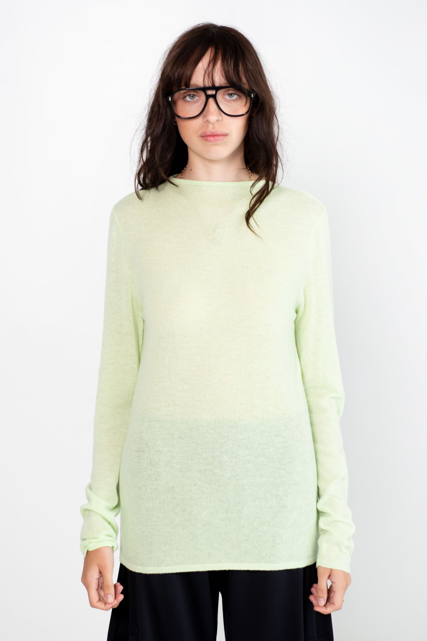 TIBI - Skinlike Mercerized Wool Soft Sheer Pullover, Pale Lime