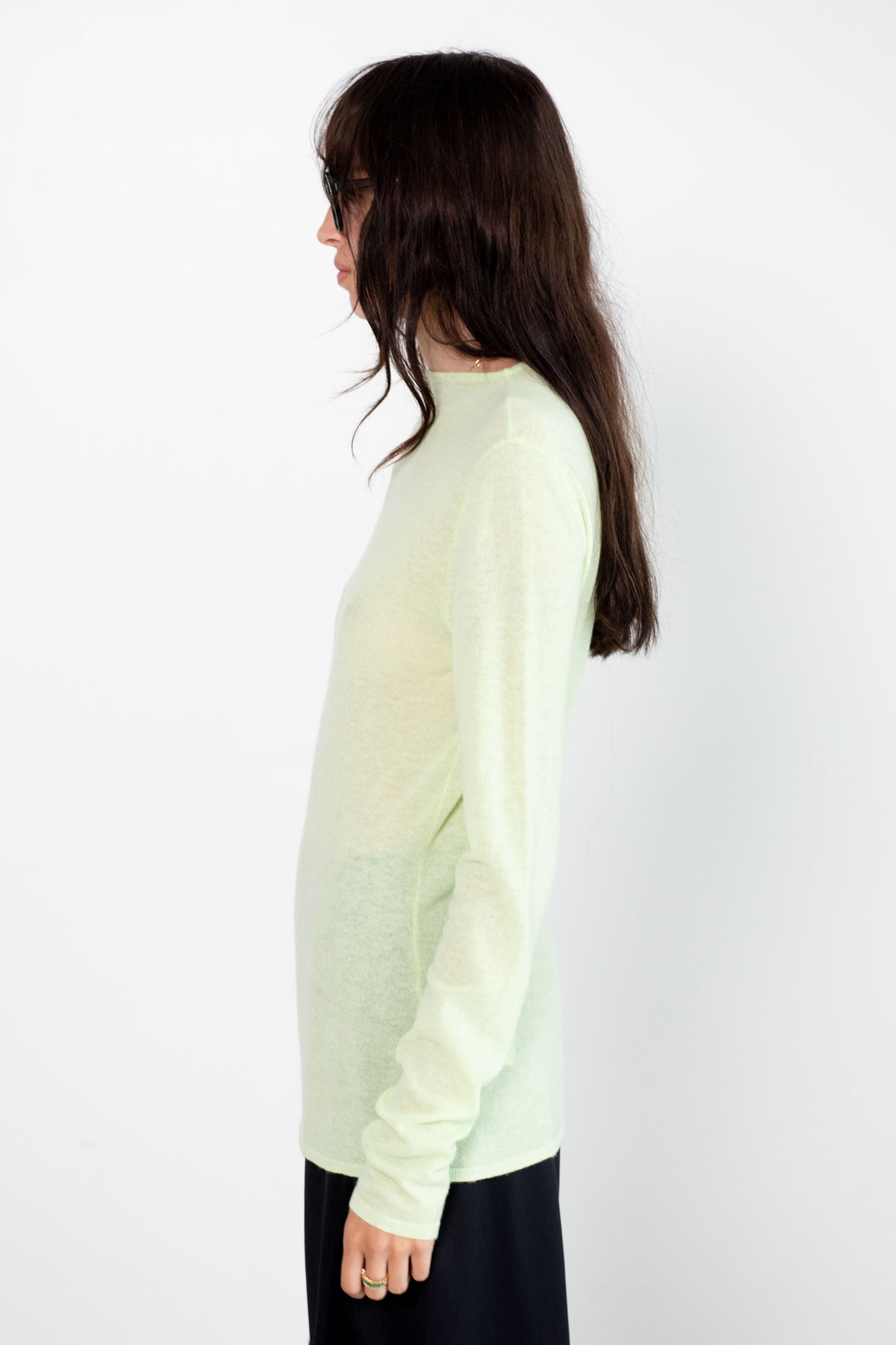 TIBI - Skinlike Mercerized Wool Soft Sheer Pullover, Pale Lime