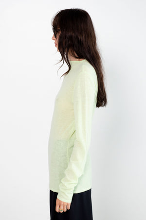 TIBI - Skinlike Mercerized Wool Soft Sheer Pullover, Pale Lime