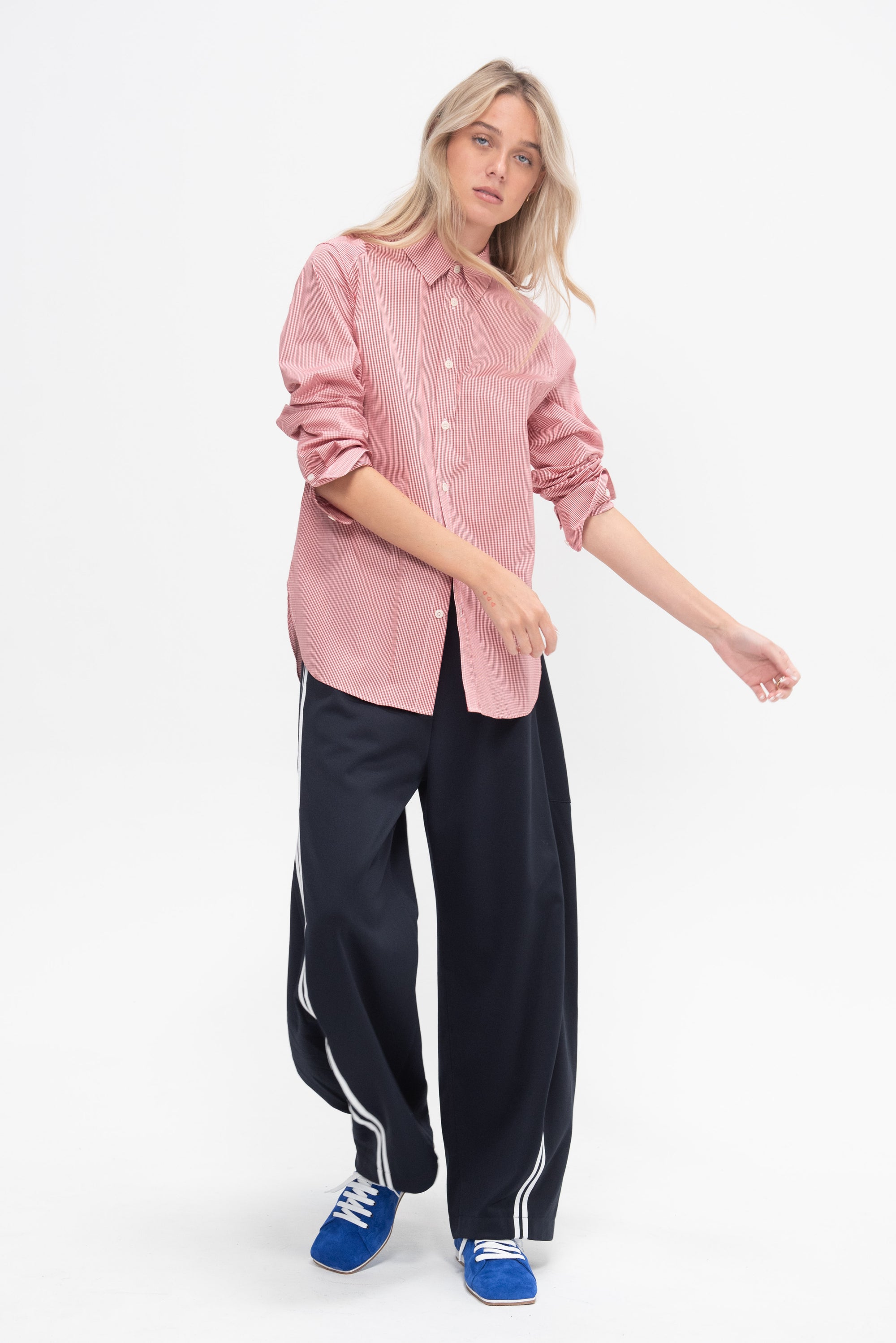 Mini Check Shirting Detached Slim Shirt, Red Multi