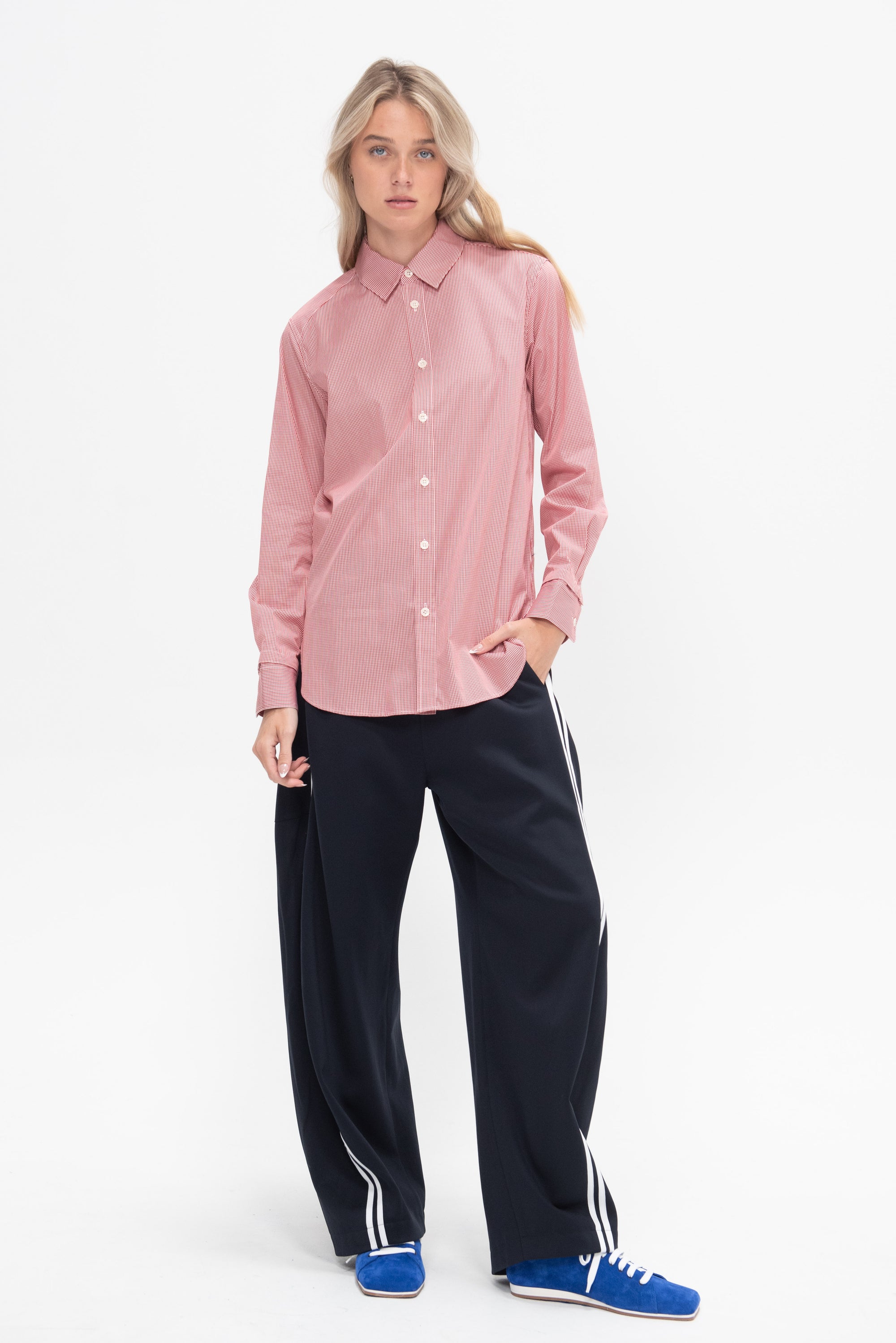 Mini Check Shirting Detached Slim Shirt, Red Multi