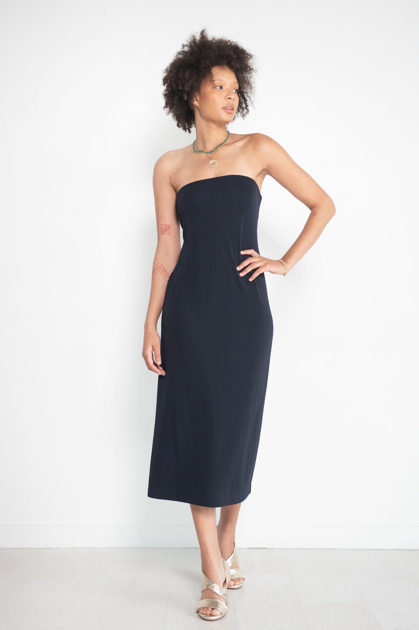 TIBI - Harlow Jersey Strapless Midi Dress, Navy