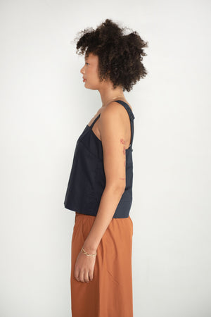 TIBI - Strappy Top Eco Poplin, Dark Navy