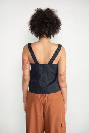 TIBI - Strappy Top Eco Poplin, Dark Navy
