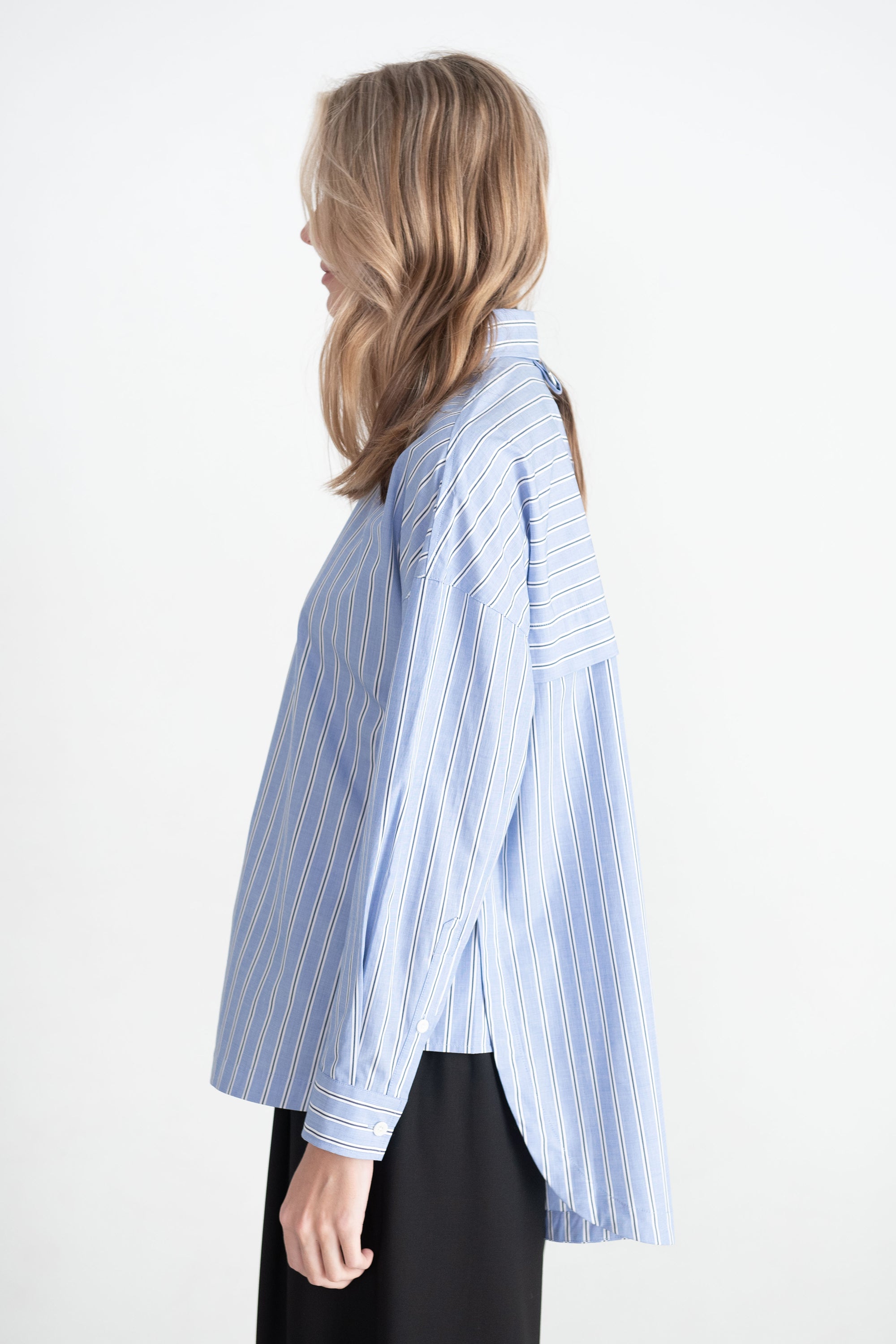 TIBI - Striped Shirting Gabe Oversized Shirt, Blue Multi
