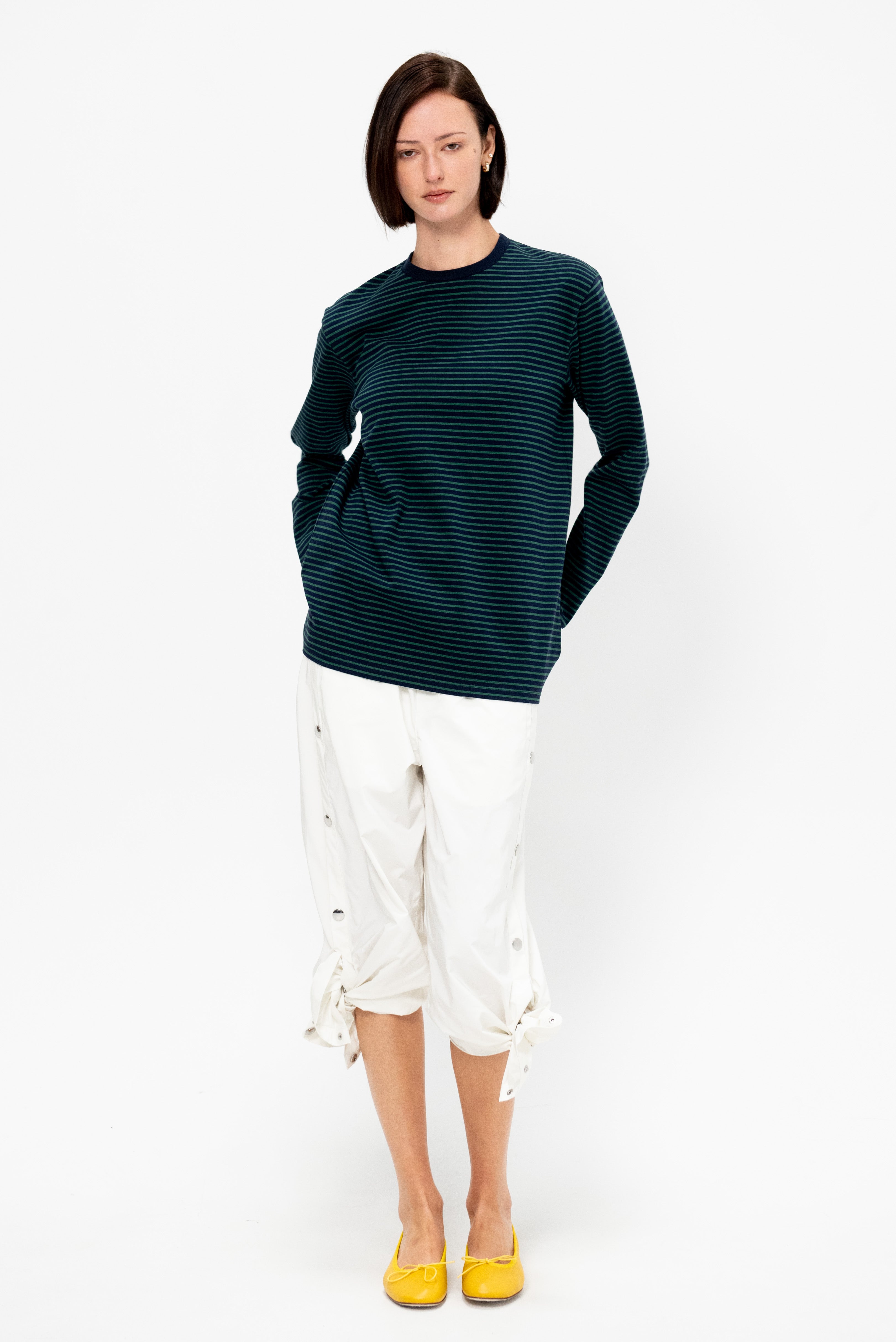 Tibi Striped Perfect Unisex Long Sleeve T-Shirt, Navy & Green