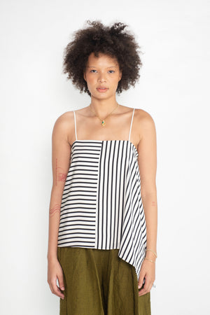 TIBI - Identity Stripe Draped Cami, Black & White