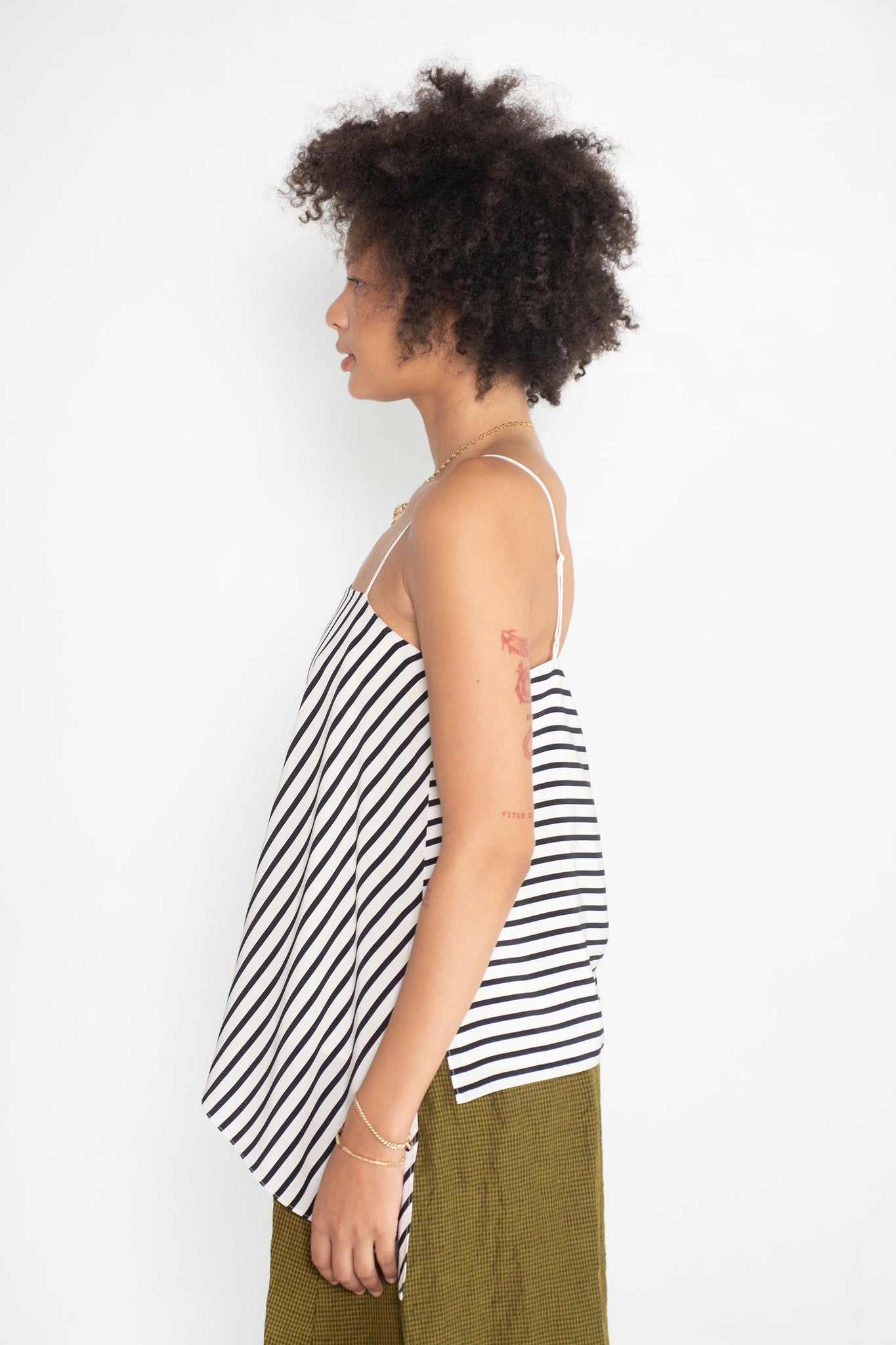 TIBI - Identity Stripe Draped Cami, Black & White