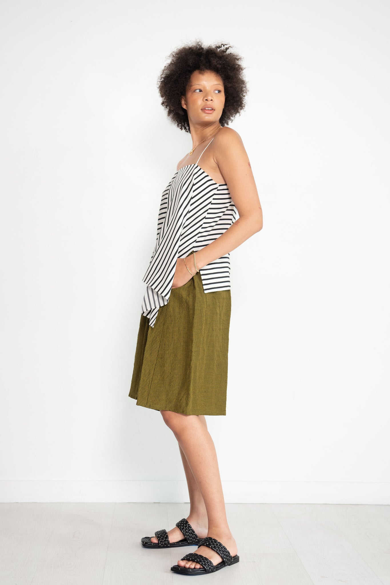 TIBI - Identity Stripe Draped Cami, Black & White