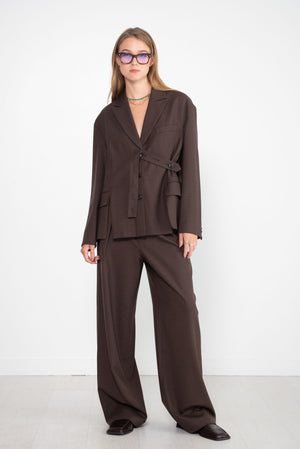 TIBI - Jett Suiting Liam Blazer With Slit Zipper Detail, Brown Multi