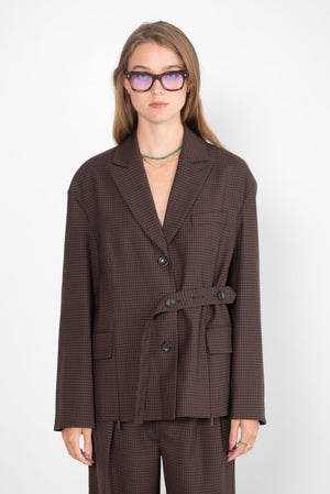 TIBI - Jett Suiting Liam Blazer With Slit Zipper Detail, Brown Multi