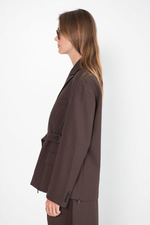 TIBI - Jett Suiting Liam Blazer With Slit Zipper Detail, Brown Multi