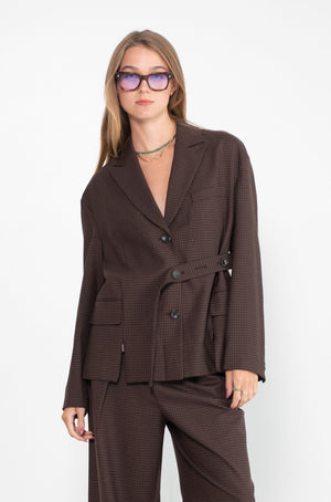 TIBI - Jett Suiting Liam Blazer With Slit Zipper Detail, Brown Multi
