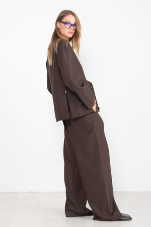 TIBI - Jett Suiting Liam Blazer With Slit Zipper Detail, Brown Multi