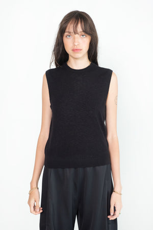 Tibi - Skinlike Mercerized Wool Sleeveless Sweater, Midnight Navy