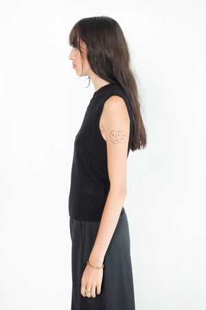Tibi - Skinlike Mercerized Wool Sleeveless Sweater, Midnight Navy
