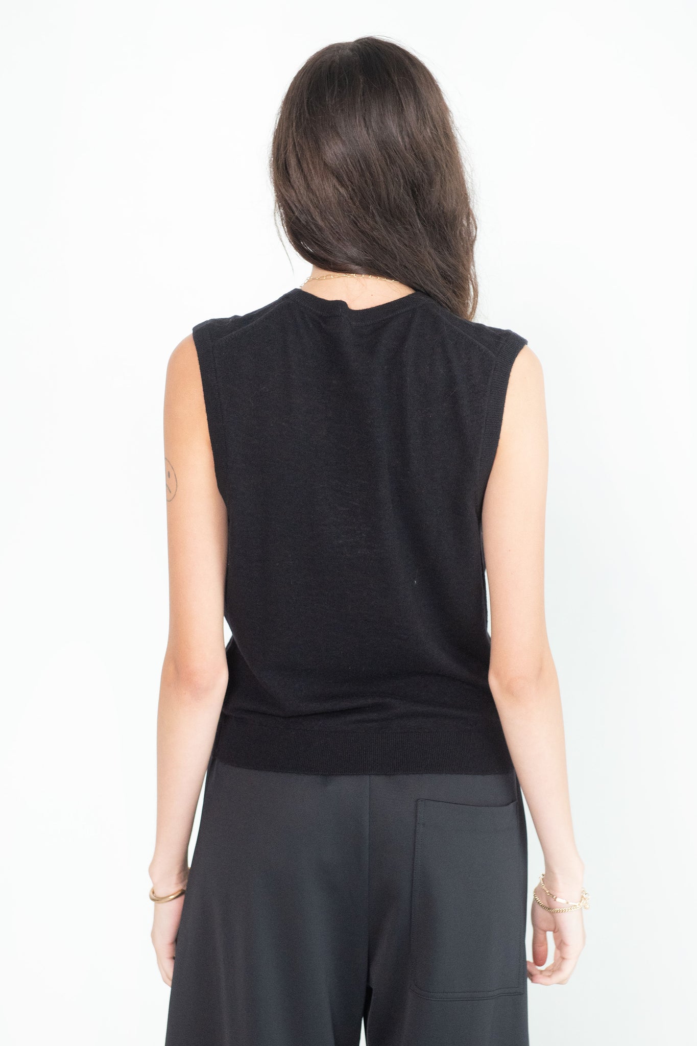 Tibi - Skinlike Mercerized Wool Sleeveless Sweater, Midnight Navy