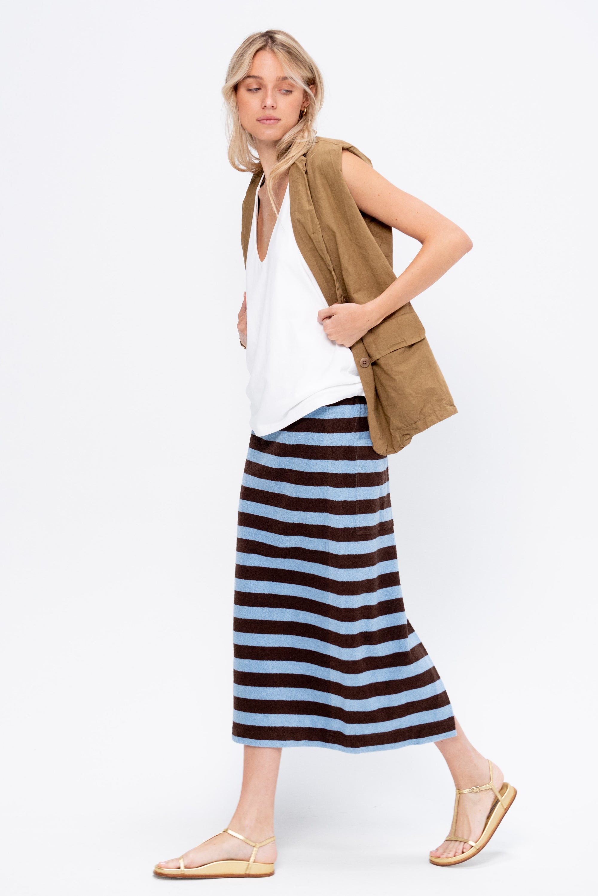 Bonded Dry Loop Terry Skirt, Brown &amp; Blue Multi
