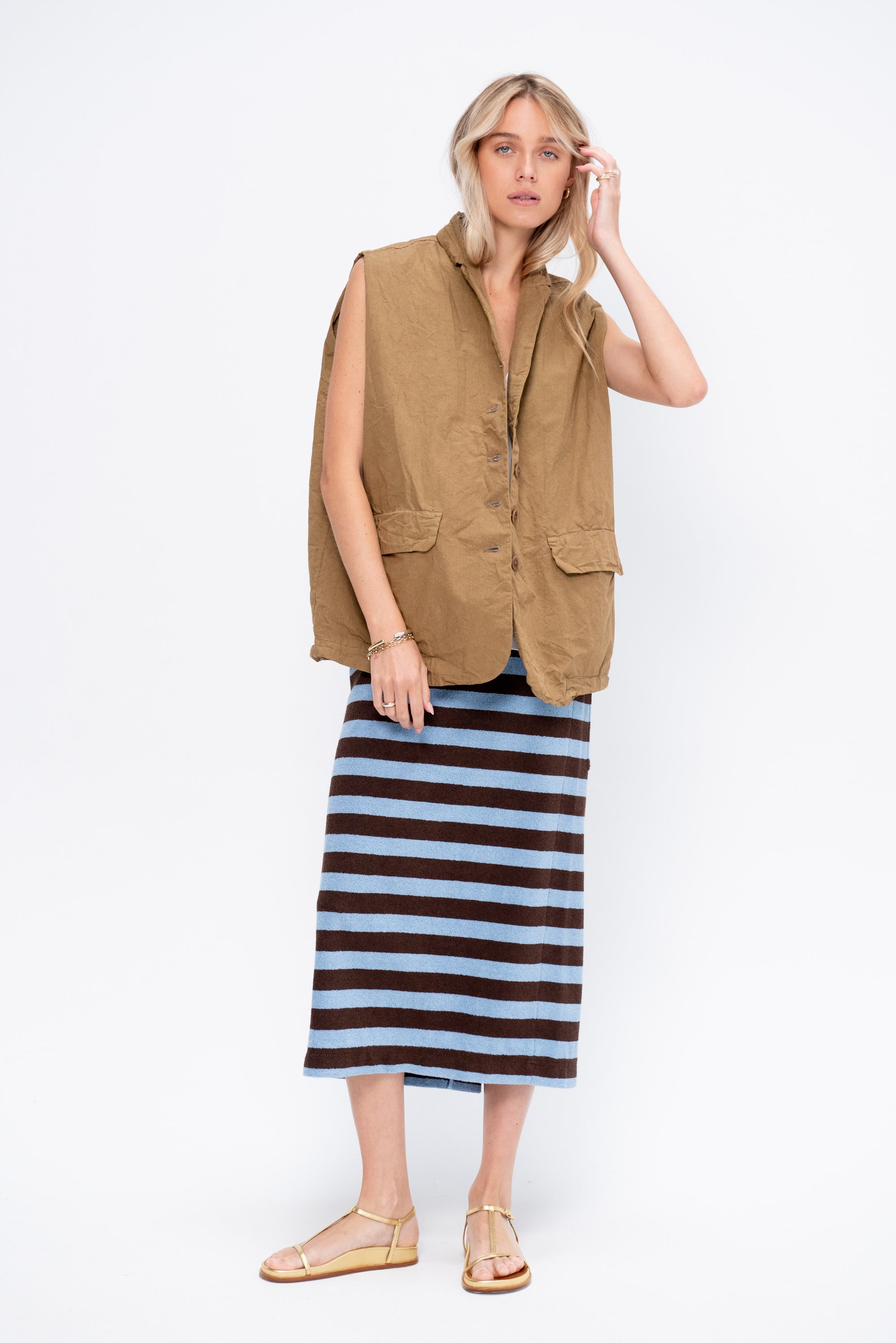 Bonded Dry Loop Terry Skirt, Brown &amp; Blue Multi