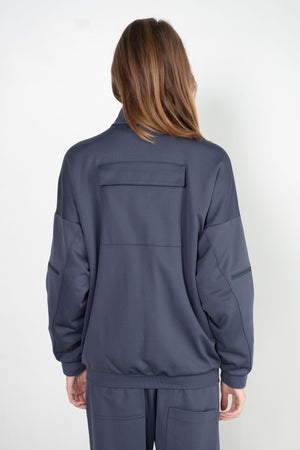 TIBI - Active Knit Zipper Detailed Track Jacket, Navy Fog