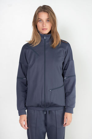 TIBI - Active Knit Zipper Detailed Track Jacket, Navy Fog