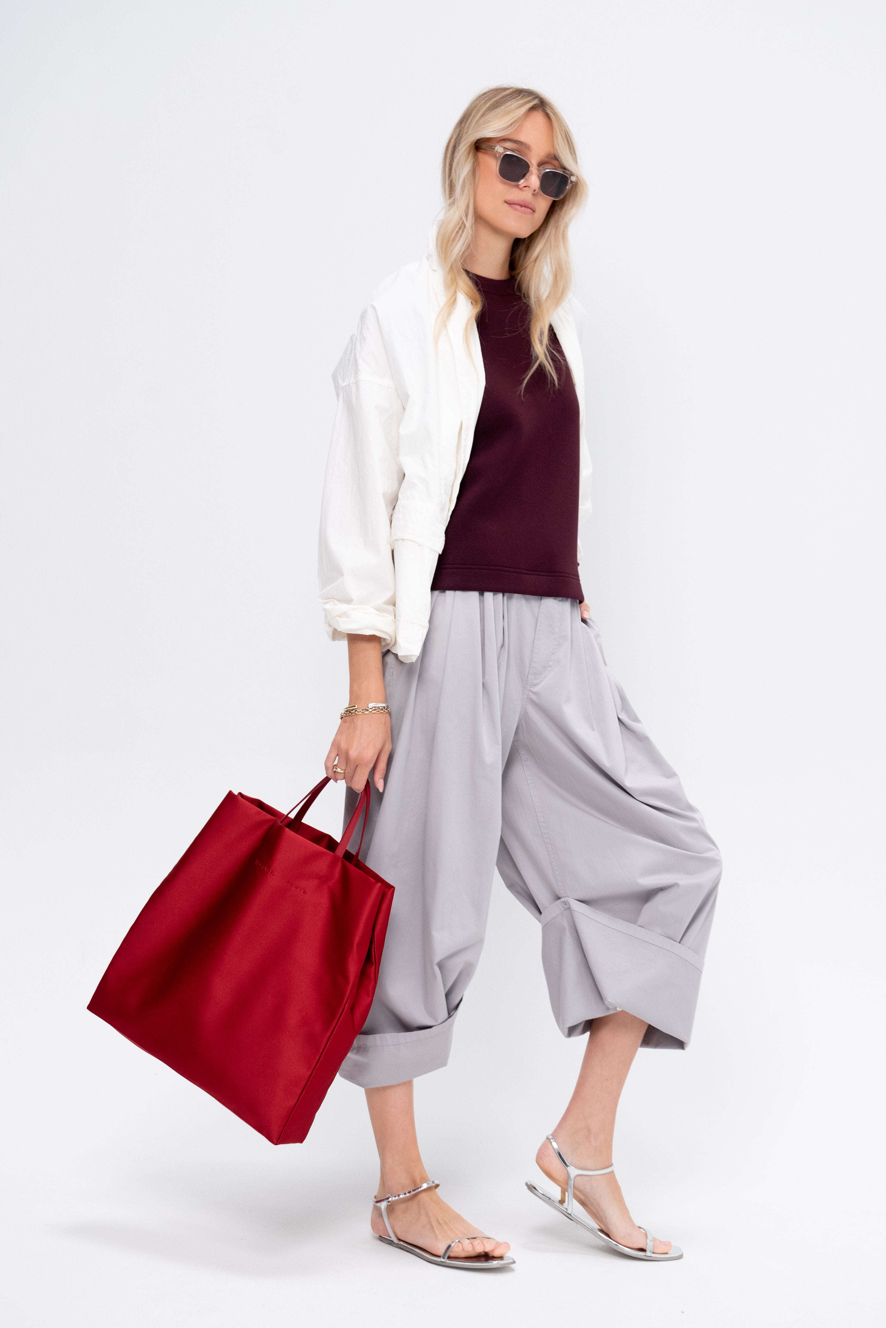 Tibi Garment Dyed Silky Cotton Triple Pleat Pant - Short