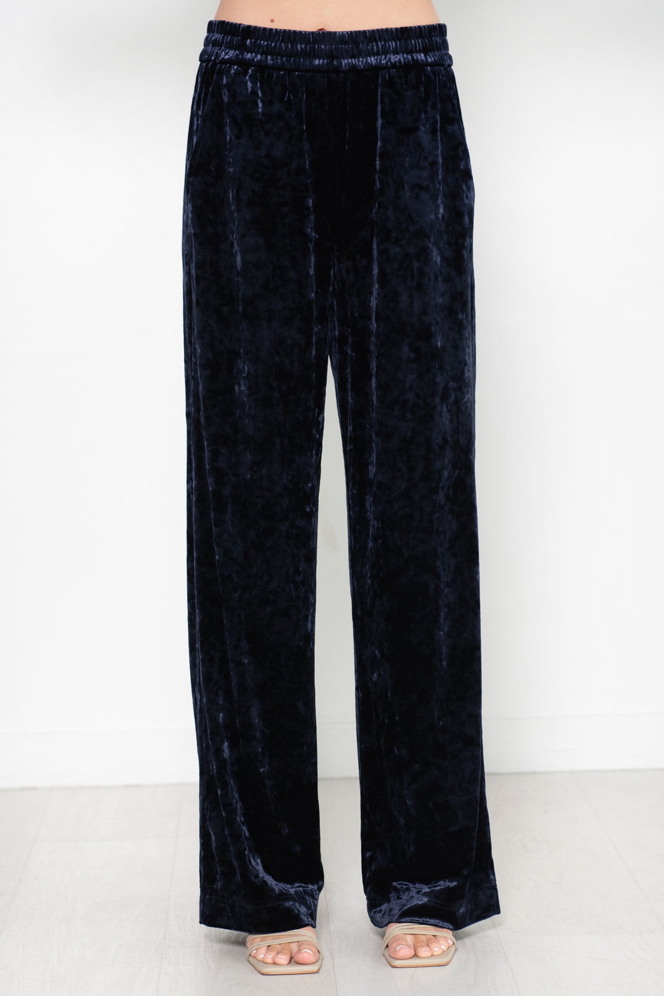 TIBI - Stretch Velvet Wide Leg Pull On Pant, Navy