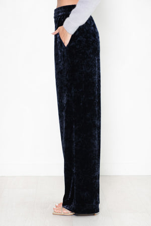 TIBI - Stretch Velvet Wide Leg Pull On Pant, Navy