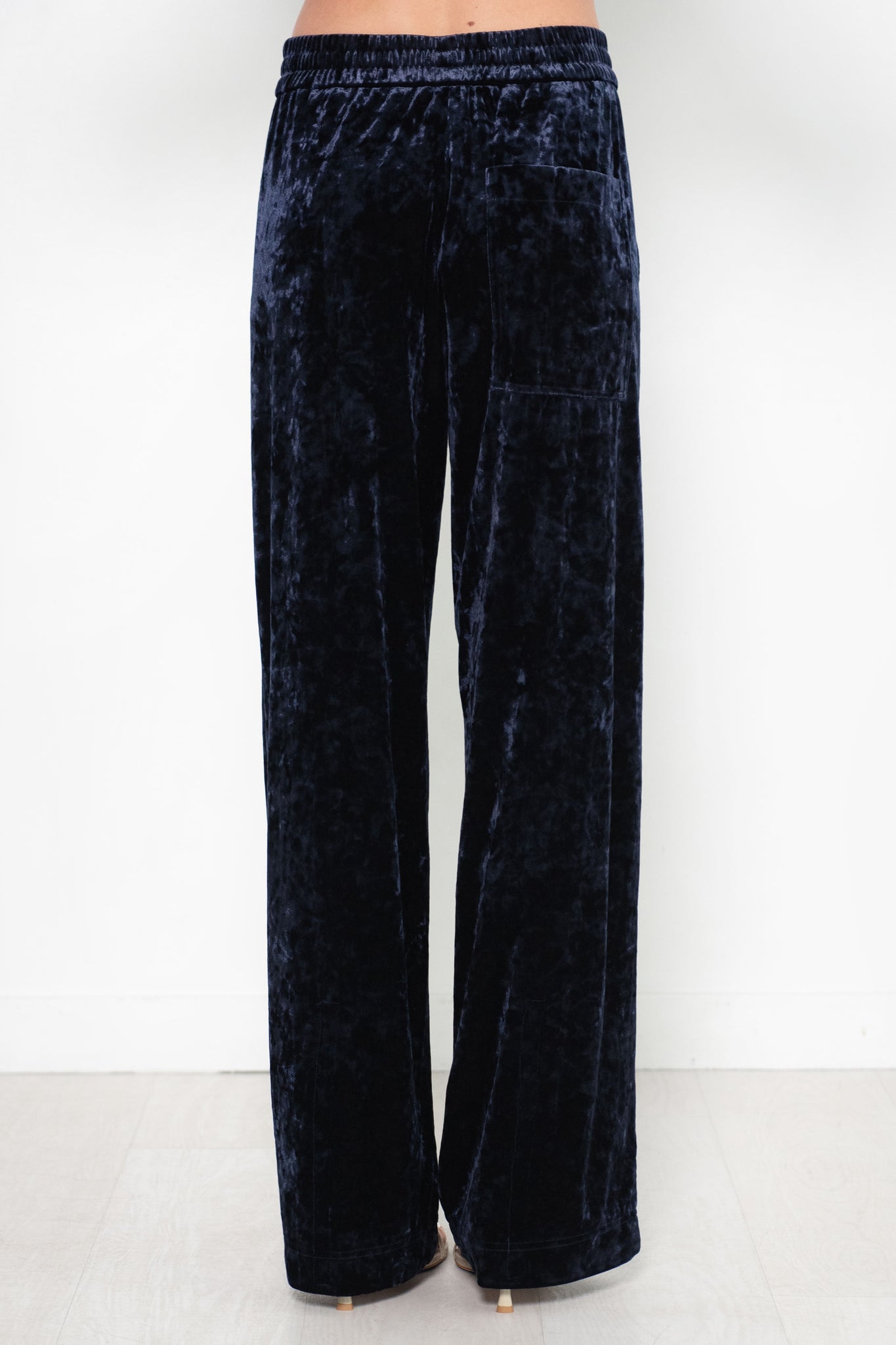 TIBI - Stretch Velvet Wide Leg Pull On Pant, Navy