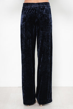 TIBI - Stretch Velvet Wide Leg Pull On Pant, Navy