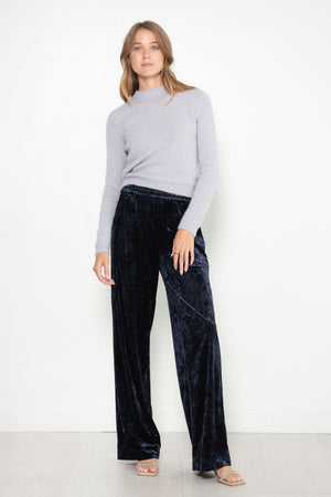 TIBI - Stretch Velvet Wide Leg Pull On Pant, Navy