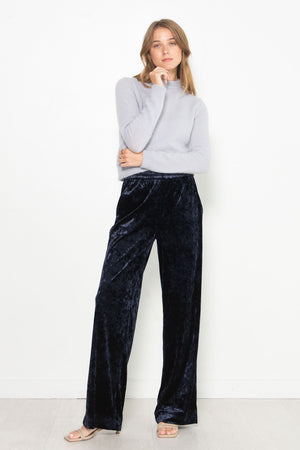 TIBI - Stretch Velvet Wide Leg Pull On Pant, Navy