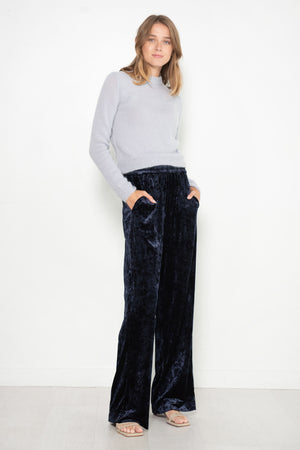TIBI - Stretch Velvet Wide Leg Pull On Pant, Navy