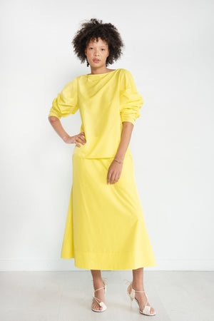 TIBI - Italian Sporty Nylon Shirred Sleeve Top, Yellow