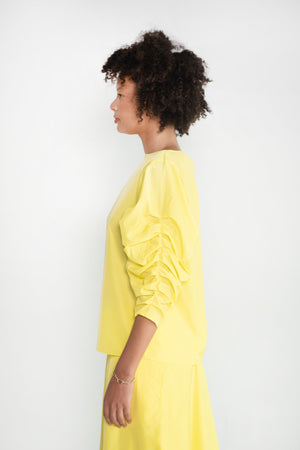 TIBI - Italian Sporty Nylon Shirred Sleeve Top, Yellow