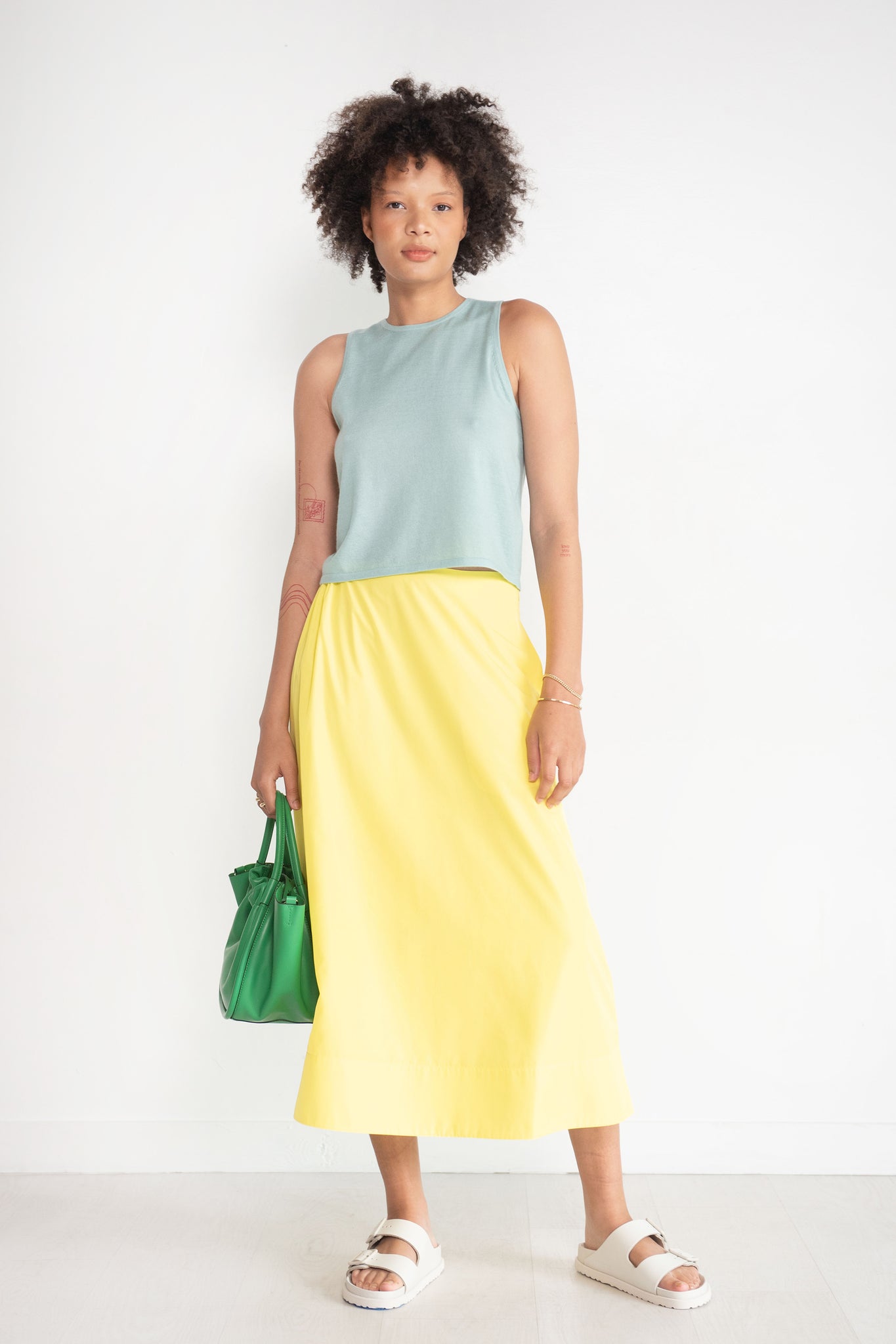 TIBI - Italian Sporty Nylon Side Shirred Circle Skirt, Yellow