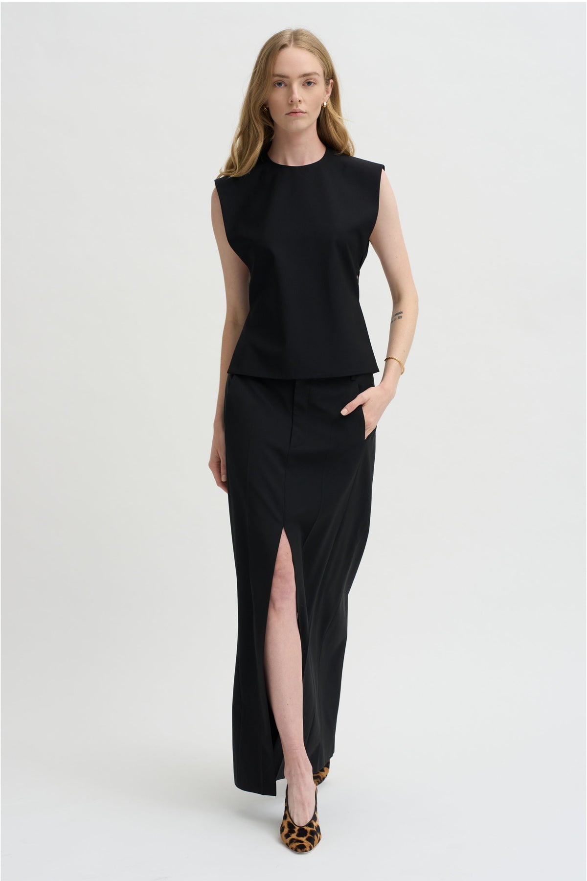 Recycled Tropical Wool Bib Top, Black