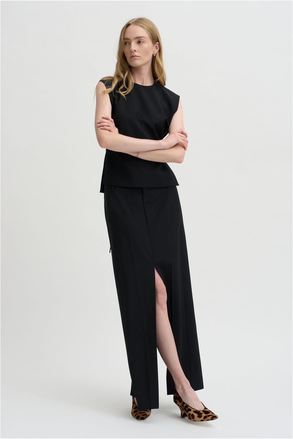 Recycled Tropical Wool Bib Top, Black