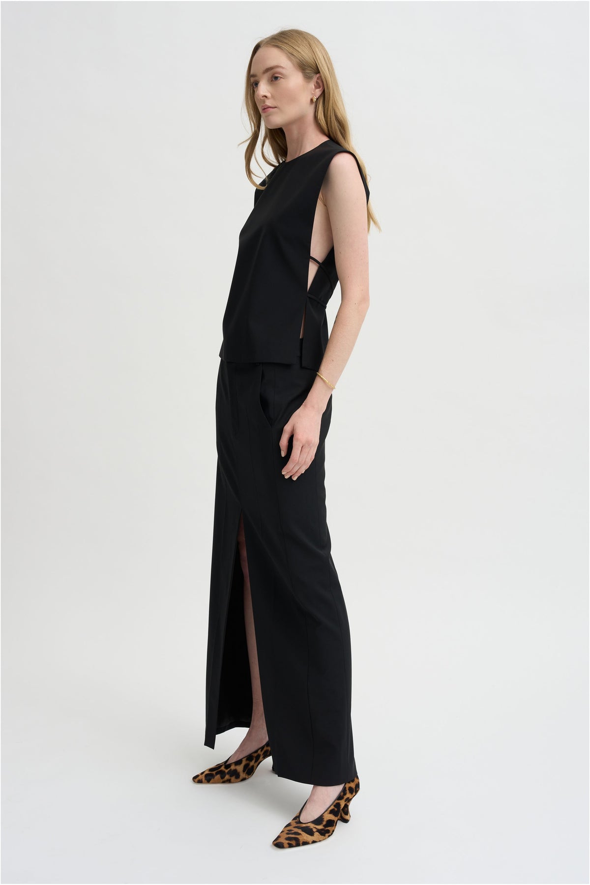 Recycled Tropical Wool Bib Top, Black